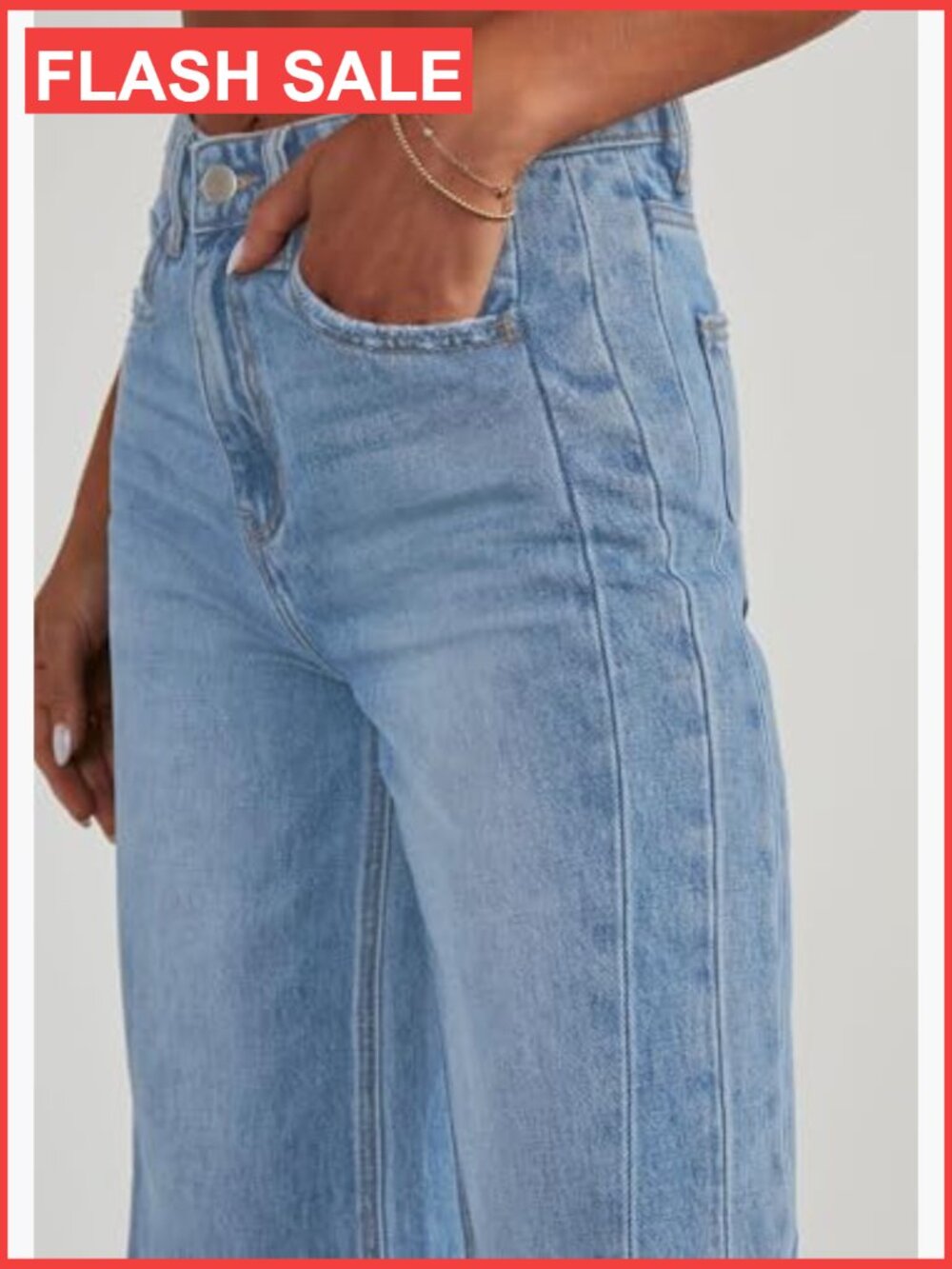 High Waisted Wide Leg Stretchy Baggy Jeans Raw Hem Palazzo Pants Women - Picture 5 of 7
